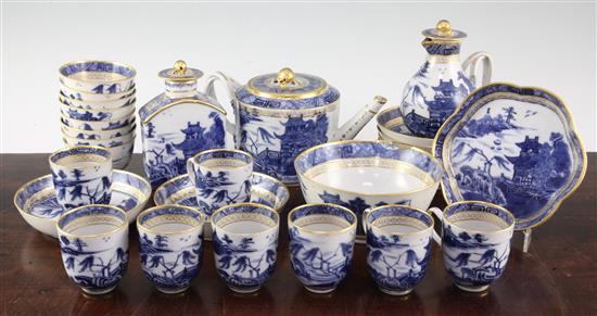 A Chinese export blue and white thirty one part tea and coffee set, Qianlong period,